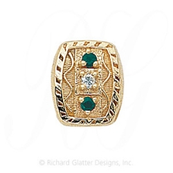 GS264 D/E - 14 Karat Gold Slide with Diamond center and Emerald accents 